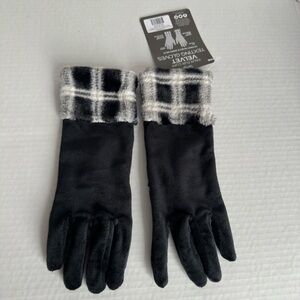 Sprigs || Woman’s Faux fur Cuff Velvet texting Black and white Plaid Gloves OSFM